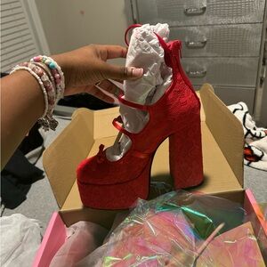 Sugar Thrillz Dolls Kill Red Lace Platform Heels